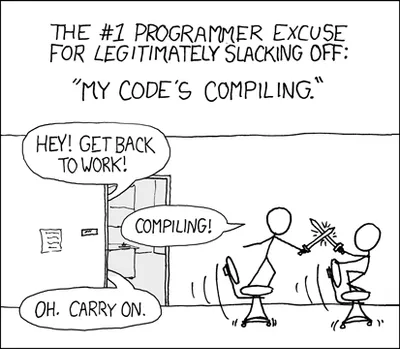 XKCD comic about compiling - the modern day variant is LLM is decoding!