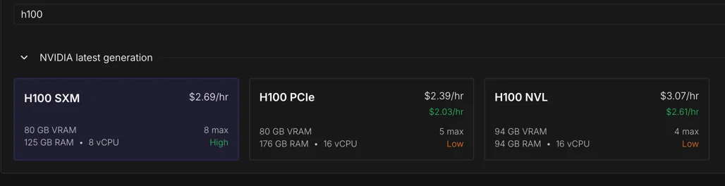 Choice of H100 - PCIe, SXM, NVL